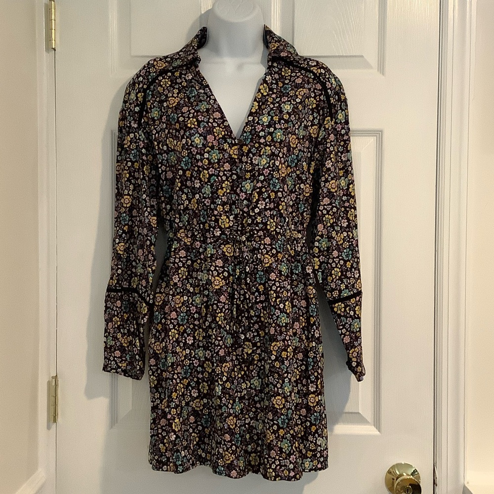 NWT ZARA Black Floral Cottagecore Whimsical Cute Button Down Fall Mini Dress S